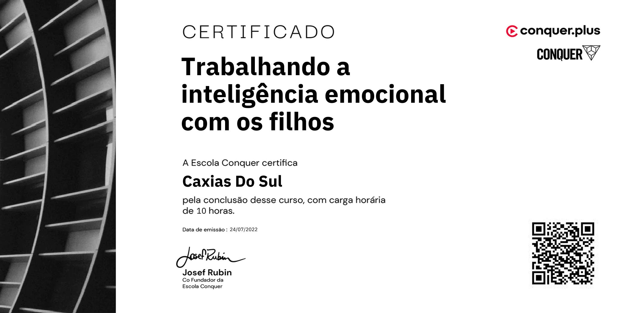 Certificado de Trabalhando a inteligência emocional com os filhos